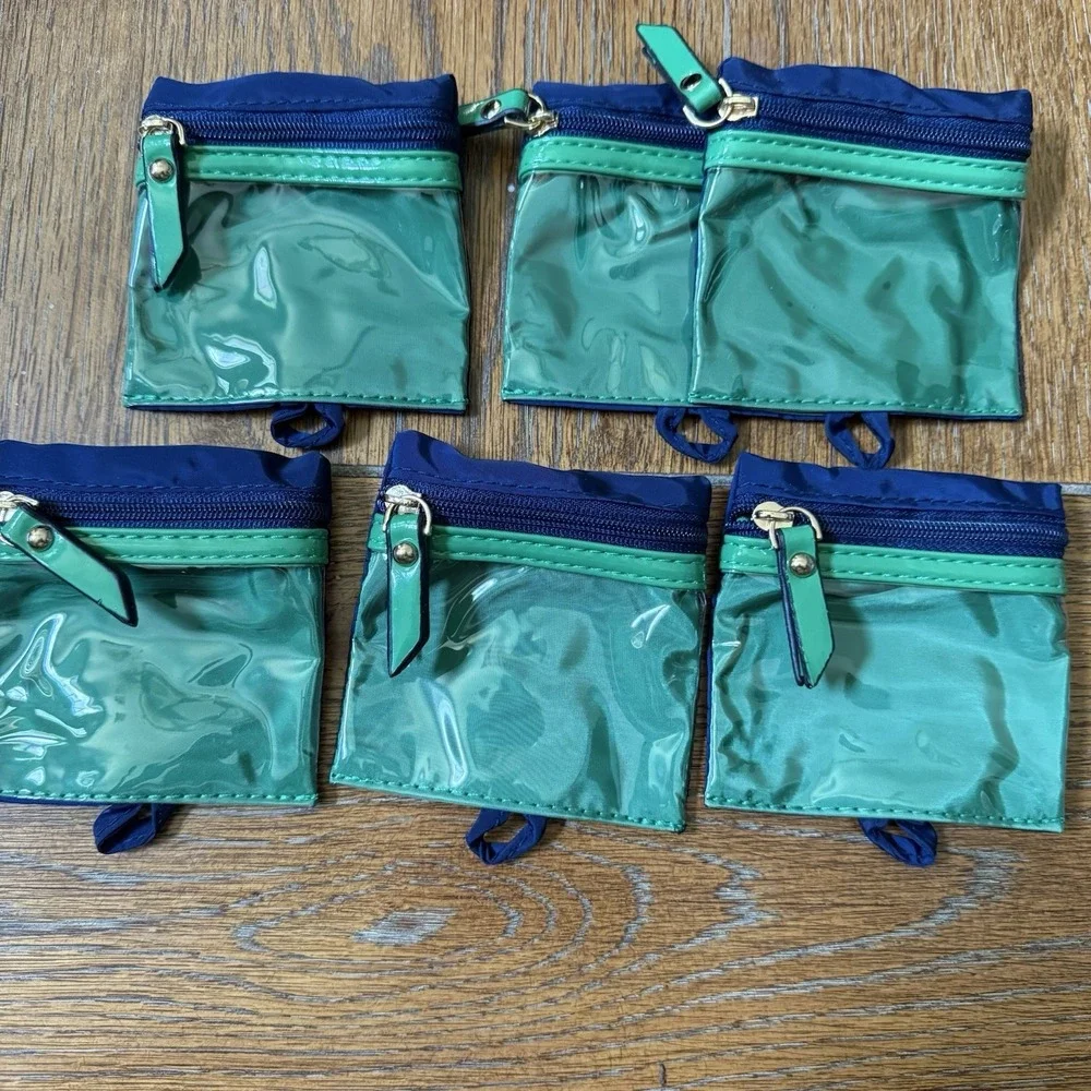 PurseN  Weekender Jewelry Case Navy Blue/Green Piping Expandable Satin
